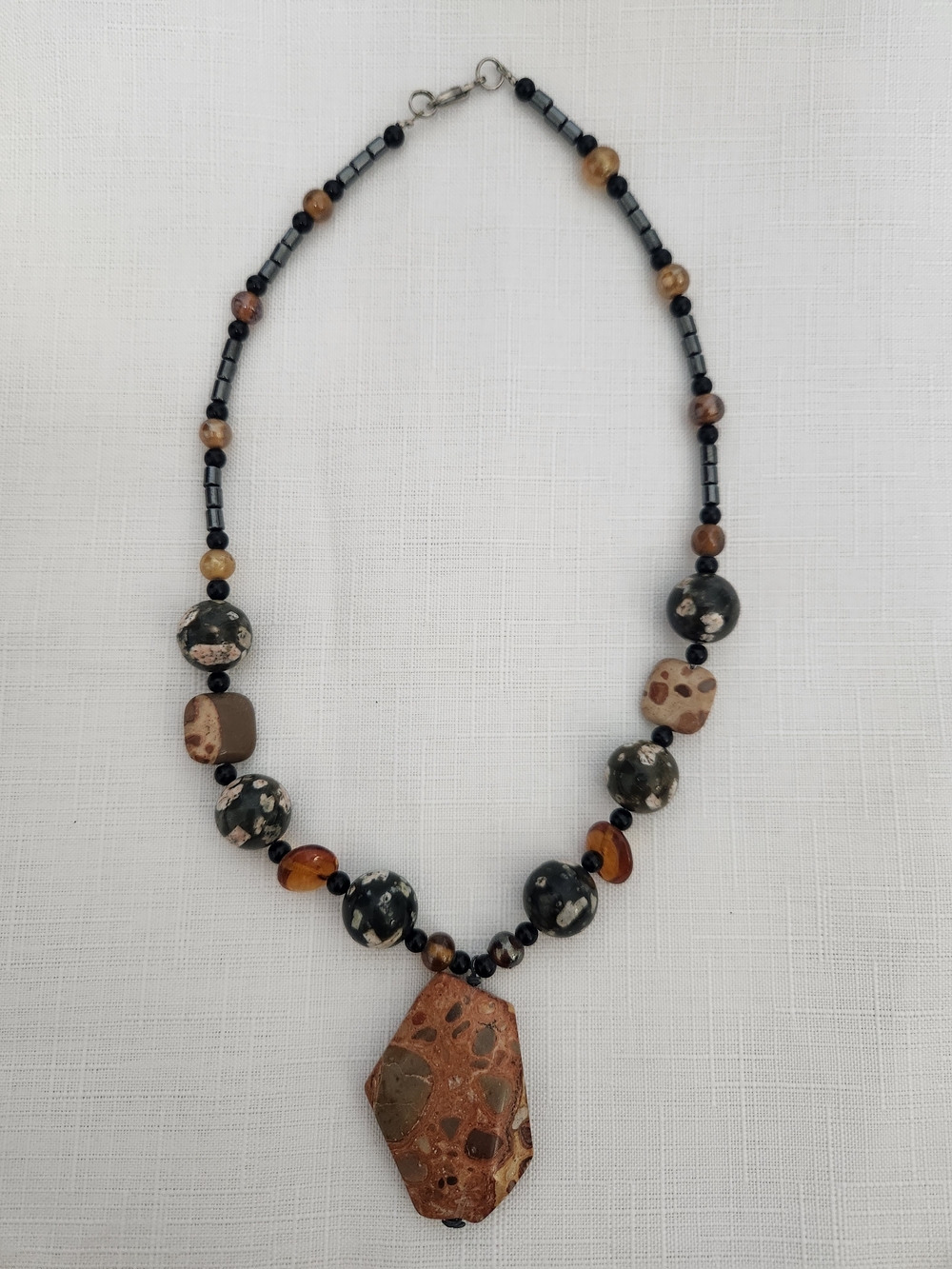 Black & Brown Mixed Stone And Bead Necklace